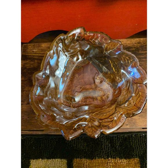 Indiana Carnival Glass Marigold Color Candy Dish Leaf Leaves 3 Corner Dish EUC - Picture 1 of 3